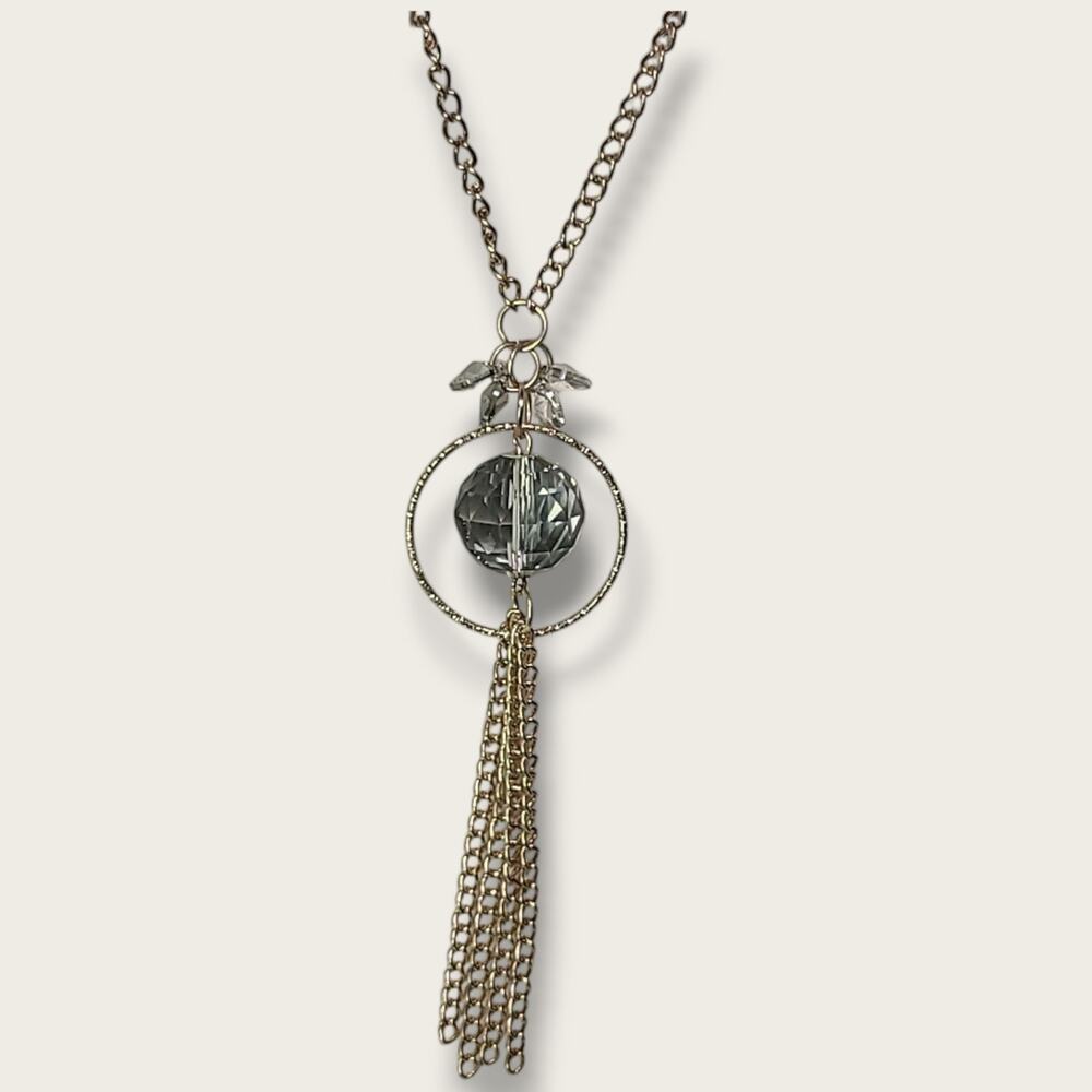 Vintage Gold Tone Crystal Glass Tassel Pendant Necklace 24"‎ - Picture 3 of 5